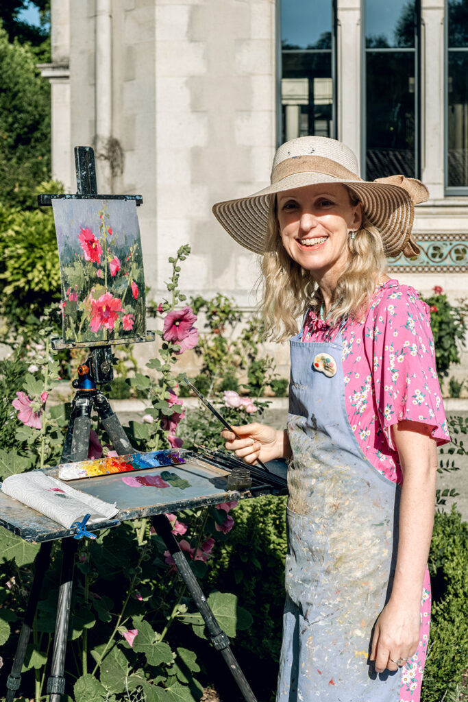 Clare Bowen painting en plein air at Chateau Charente.