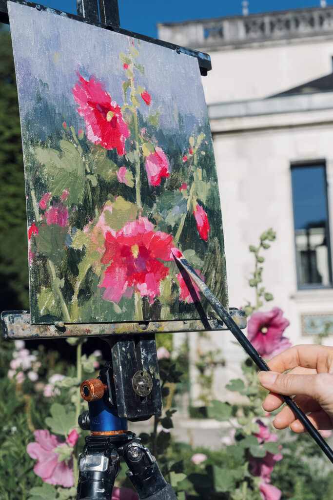 Clare Bowen painting en plein air at Chateau Charente.